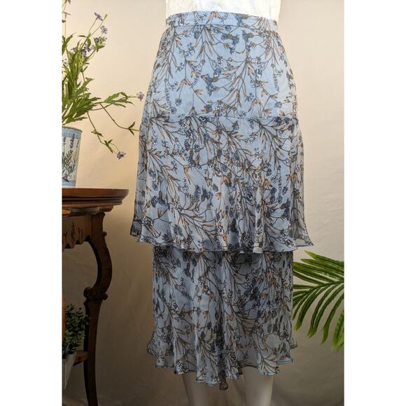Chelsea & Violet Midi Skirt Tiered Sheer Layered Slate Blue Floral Size Medium - Picture 3 of 10